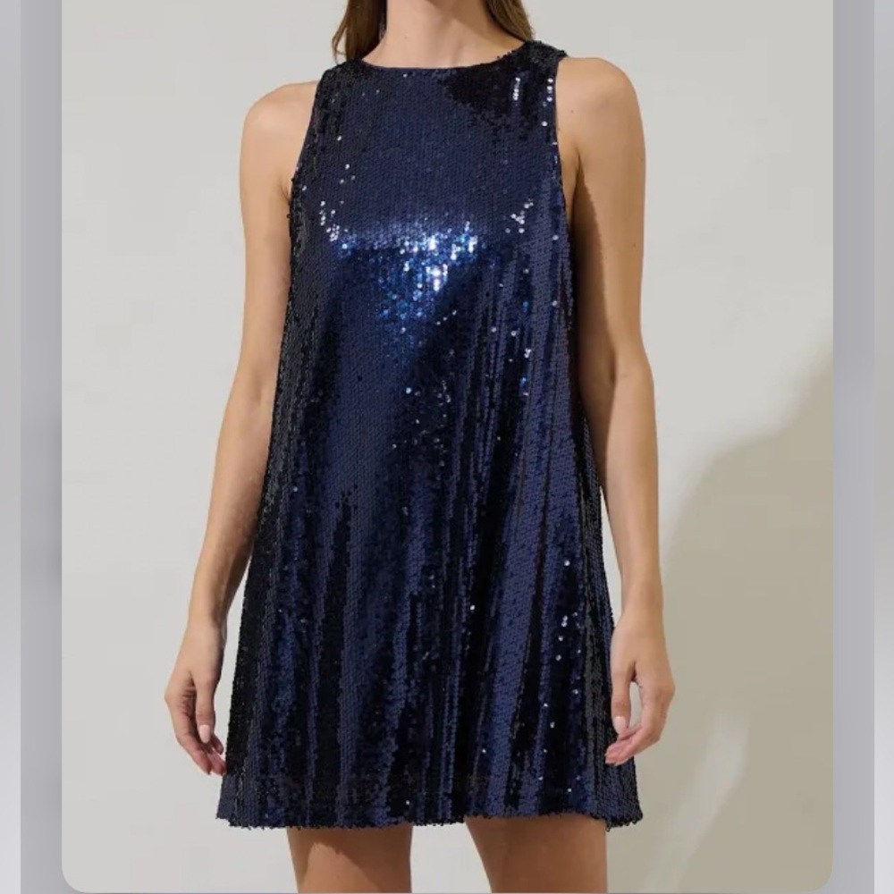 “Party Dress” Sequins Shimmering Midnight Blue Mini Dress by Sugarlips